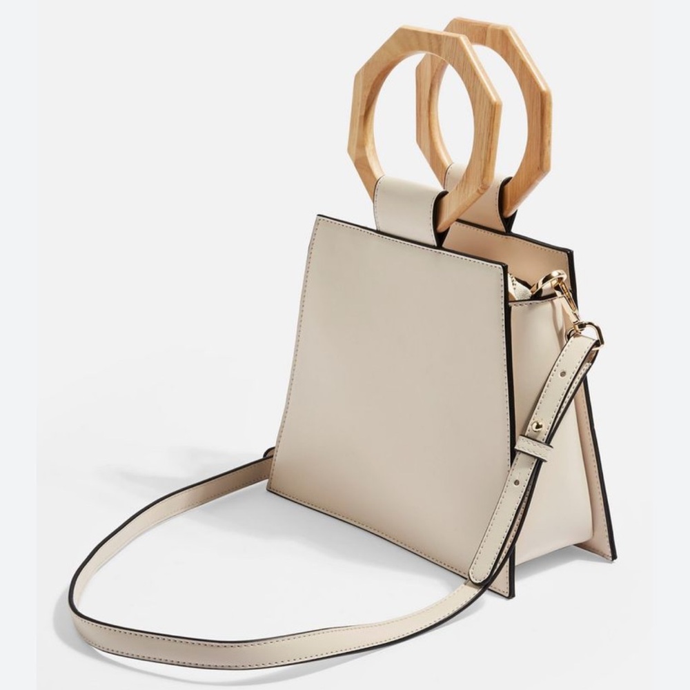 Topshop Cream Crossbody Handbag with Wooden Handles